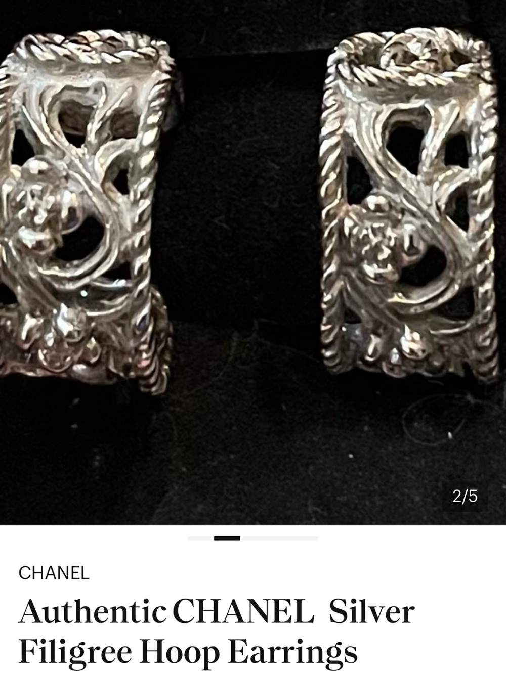 CHANEL Silver Filigree Hoop Earrings